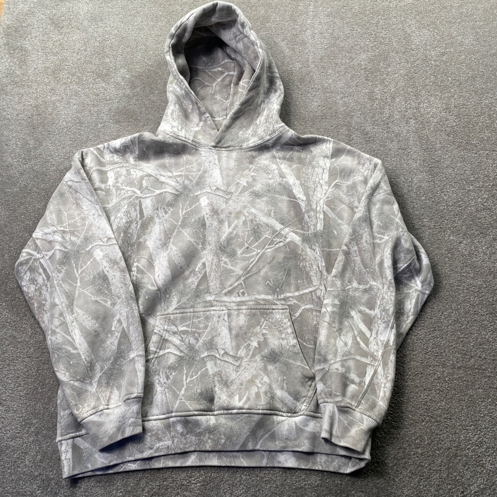 Abercrombie & Fitch Hoodie Mens Medium Grey White Snow Camo Branch Pullover
